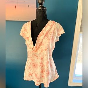 Apt 9 Cowl Neck Ruffle Short Sleeve Blouse Women’s Size L Pink